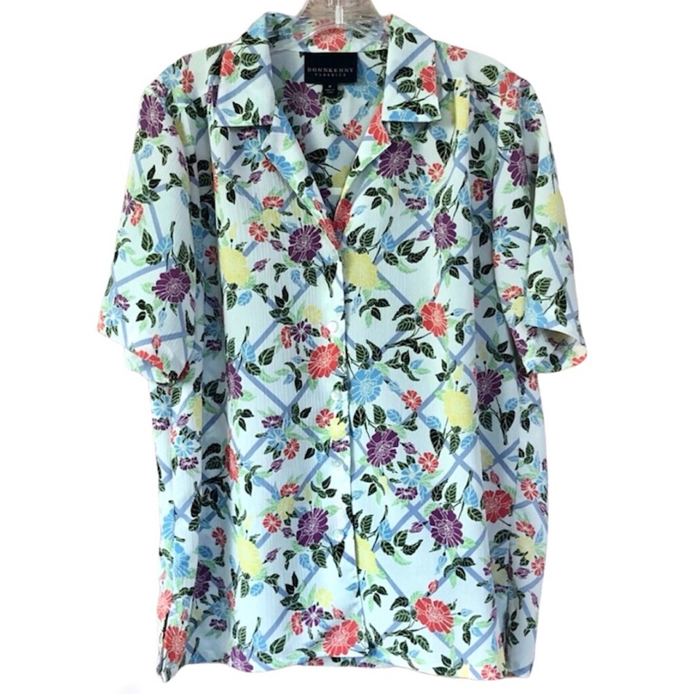 DonnKenny Floral Short Sleeve Button Down Shirt Top Casual Light Blouse EUC M